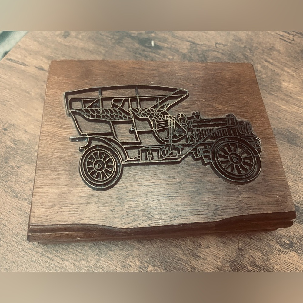 Vintage Model T Wooden Card Holder Box